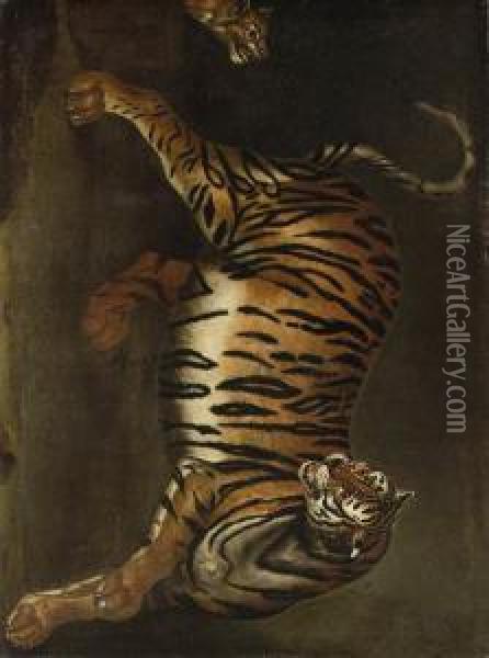 A Tigress And Her Cub Oil Painting - Carl Borromaus Andreas Ruthart