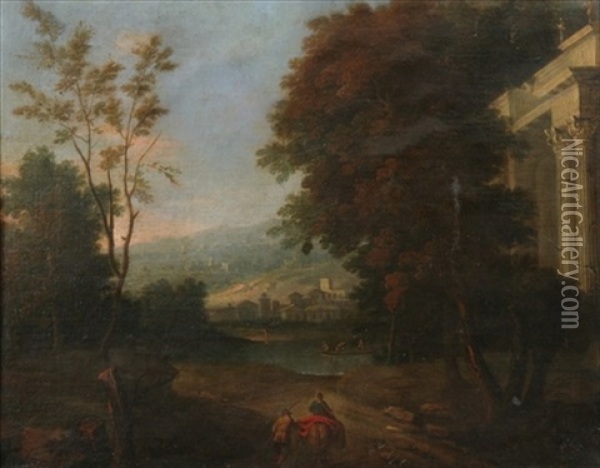 Italianate Landscape With Figures And Ruins Oil Painting - Pierre Patel