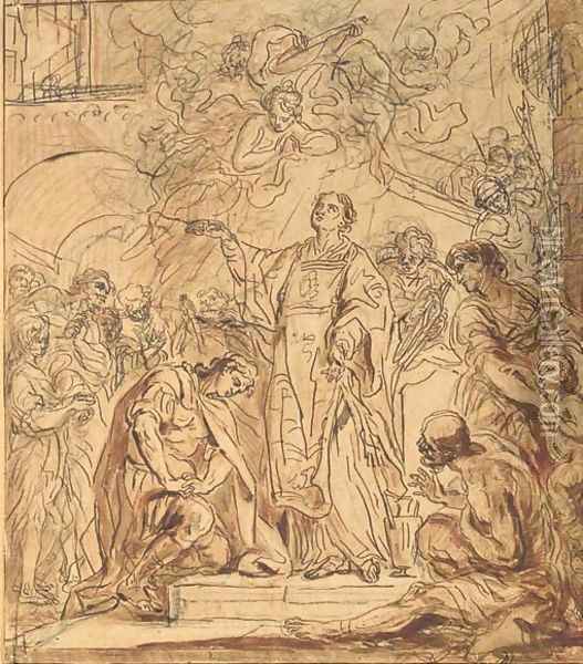 The Baptism of Constantine Oil Painting - Claude Louis Desrais