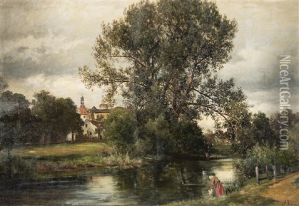 A View Of Jindrichuv Hradec Oil Painting - Alois Kirnig
