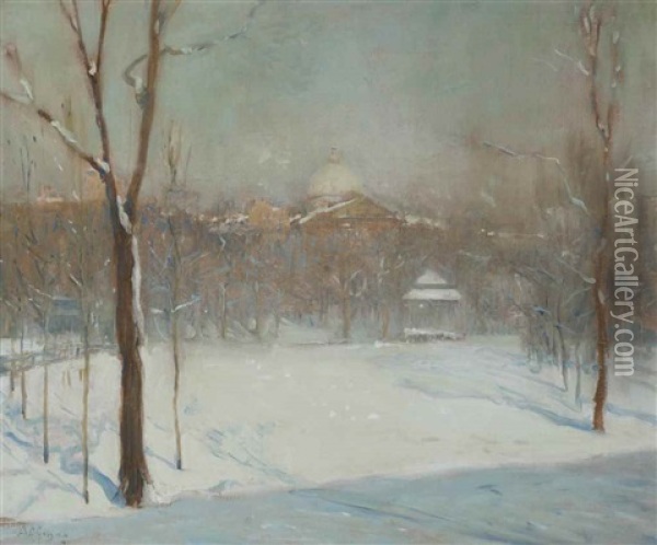 Snow On Boston Commons Oil Painting - Arthur Clifton Goodwin