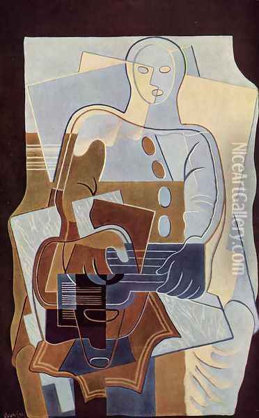 Pierrot with Guitar Oil Painting - Juan Gris