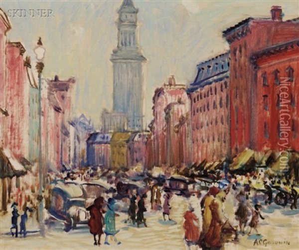 Market Day In Boston Oil Painting - Arthur Clifton Goodwin