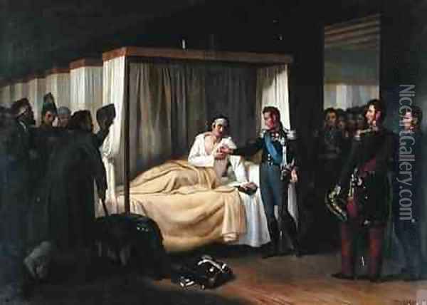 Louis de Bourbon 1775-1844 Duc dAngouleme visiting the hospital in Chiclana during the French expedition in Spain in 1823 to restore Ferdinand VII 1784-1833 Oil Painting - Nicolas Sebastien Froste