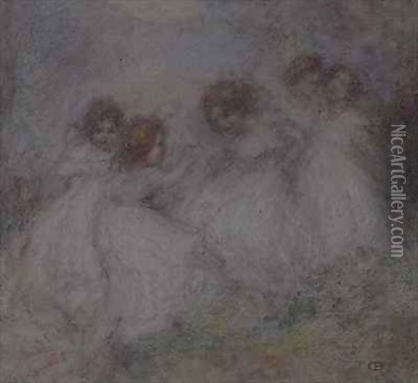 Five Little Girls Oil Painting - Ernest Charles de Belle