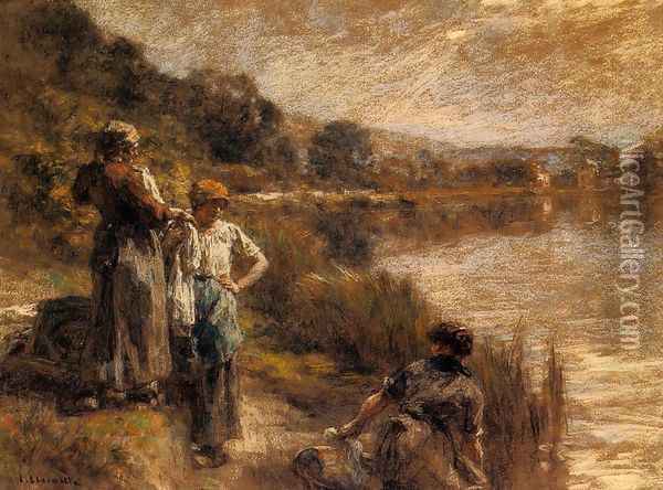 Washerwomen on the Banks of the Marne Oil Painting - Leon Augustin Lhermitte