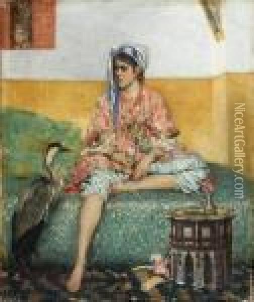 Femme Orientale Au Heron Oil Painting - Ferdinand Victor Leon Roybet