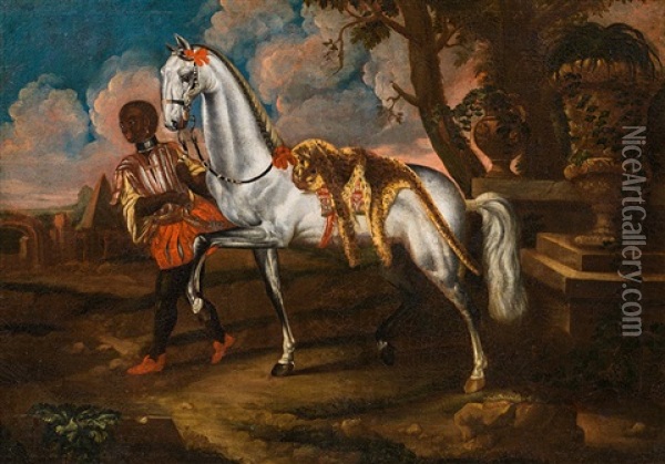 Lipizzan With A Leopard Skin Oil Painting - Johann Georg de Hamilton