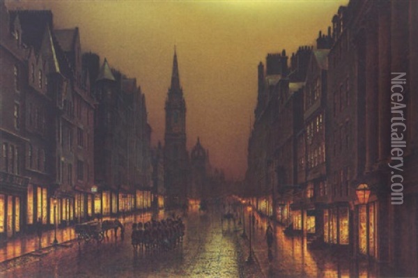 The Royal Mile, Edinburgh Oil Painting - Louis H. Grimshaw