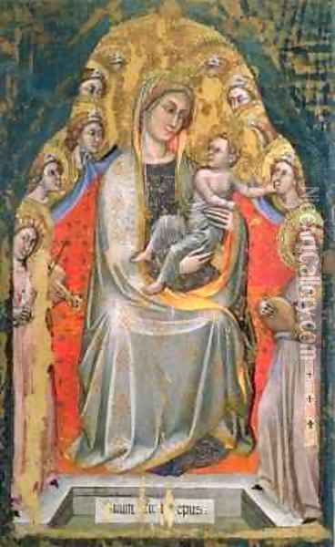 Madonna and Child Enthroned with Angels Oil Painting - Simone dei Crocifissi