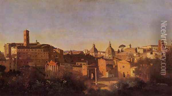 The Forum seen from the Farnese Gardens, Rome, 1826 Oil Painting - Jean-Baptiste-Camille Corot