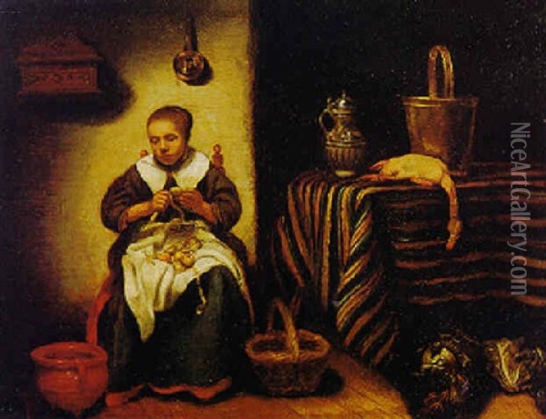 Woman Peeling Apples Oil Painting - Nicolaes Maes