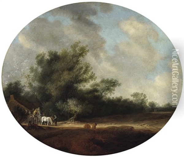 Landschaft Mit Bauerngehoft Oil Painting - Salomon van Ruysdael