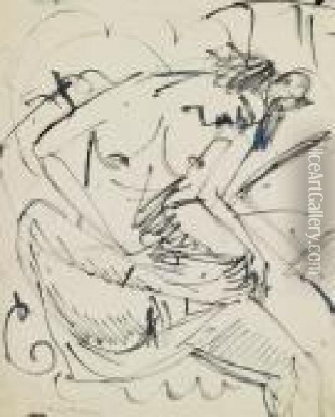 Fuswaschender Weiblicher Akt (akt Bei Der Pedikure). Oil Painting - Ernst Ludwig Kirchner