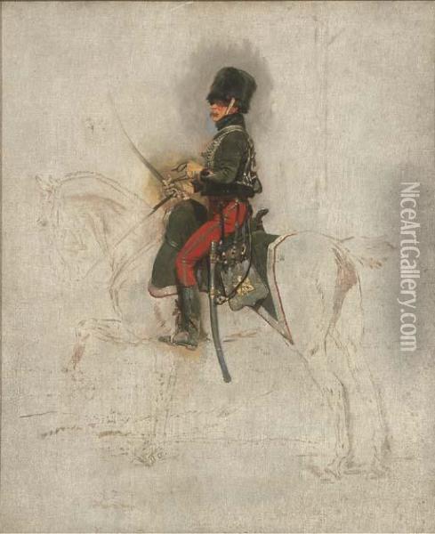 Soldat A Cheval Oil Painting - Jean Baptiste Edouard Detaille