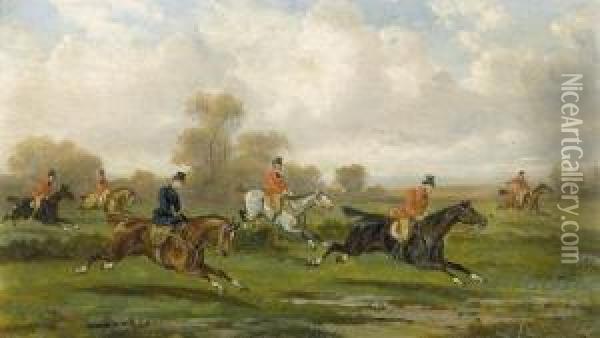Zwei Jagdgesellschaften. Gegenstucke. Oil Painting - Alfred Von Schrotter