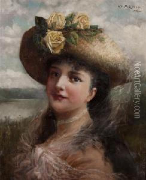 Woman In Yellow Rose Hat Oil Painting - William H. Mcentee