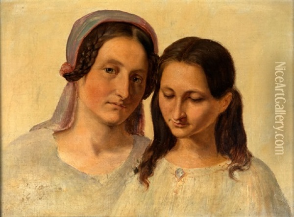 Portratstudie Einer Verheirateten Frau Mit Madchen, Fruhes 19. Jahrhundert Oil Painting - Friedrich von Amerling