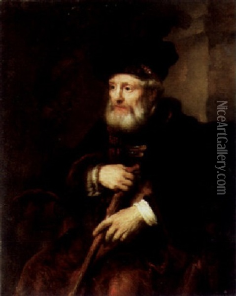A Bearded Old Man Holding A Cane Oil Painting -  Rembrandt van Rijn