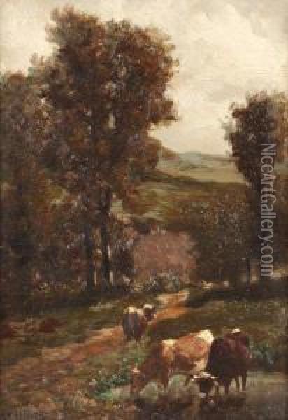 Les Vaches Dans Le Sous Bois Oil Painting - Wilhem, Guillaume Wintz