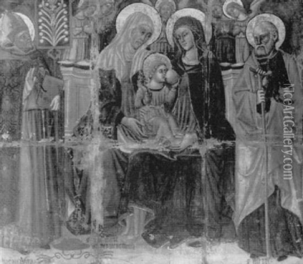 The Madonna And Child With Saints Bonaventura, Anne And     Joseph Oil Painting - Ottaviano Nelli