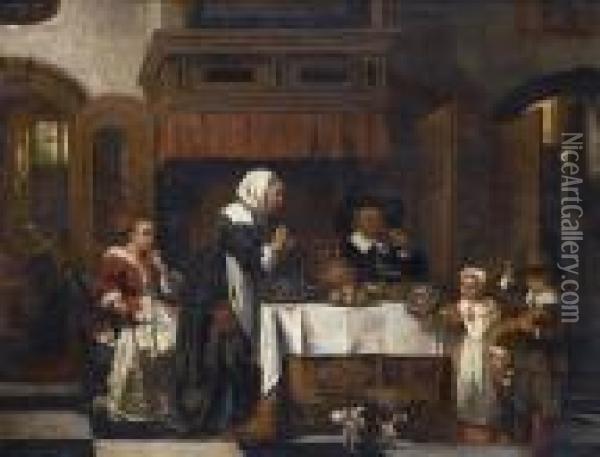 A Family Meal Oil Painting - Johannes Anthonie Balthasar Stroebel