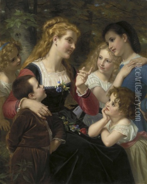 Contes Enfantines Oil Painting - Hugues Merle