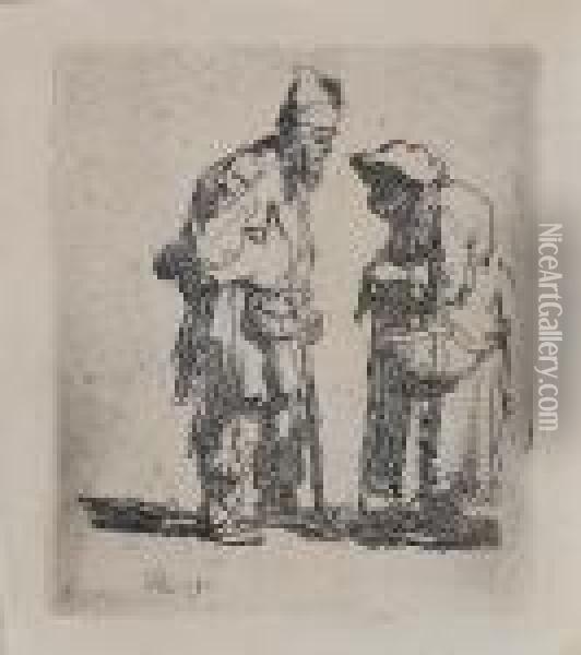 Beggar Man And A Beggar Woman Conversing(bartsch 164) Oil Painting - Rembrandt Van Rijn