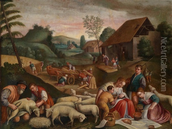 Die Vier Jahreszeiten (set Of 4) Oil Painting - Jacopo dal Ponte Bassano
