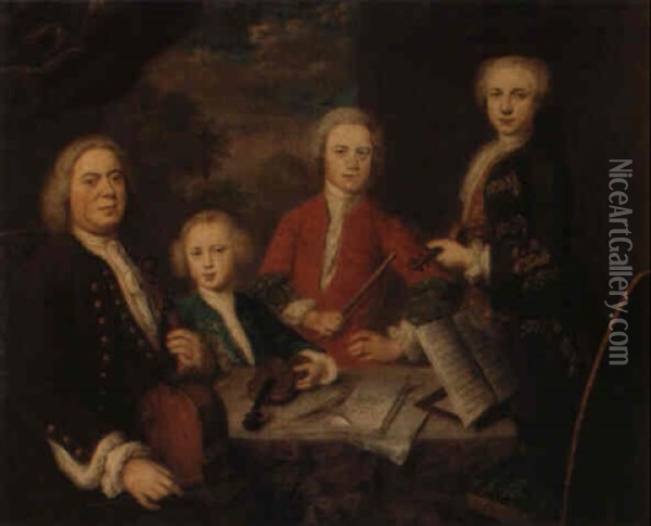 Portrait Of A Family Of Musicians (family Of Johan Sebastian Bach?) Oil Painting - Balthazar Denner