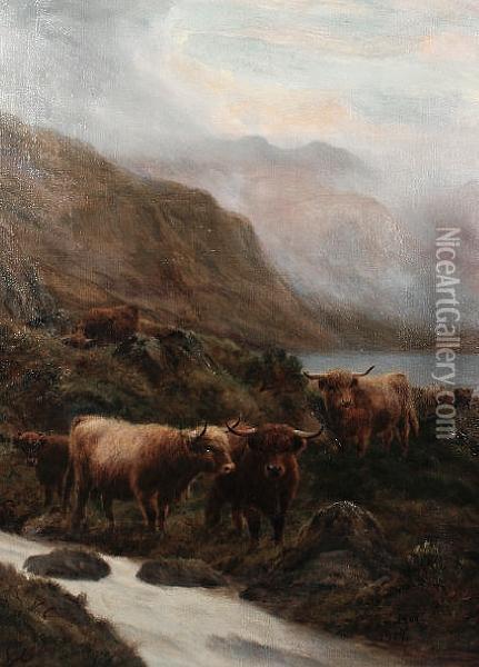 Highland Landscape With Cattle Oil Painting - Thomas Watson Ball