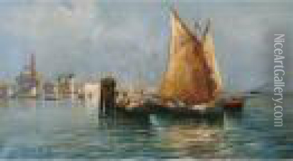 Barche E Pescatori A Venezia Oil Painting - Oscar Ricciardi