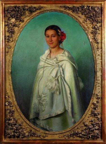 Jeune Femme Au Chale Blanc Oil Painting - Edmond Hostein