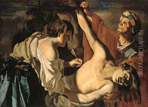 Saint Sebastian nursed by Saint Irene Oil Painting - Dirck Van Baburen