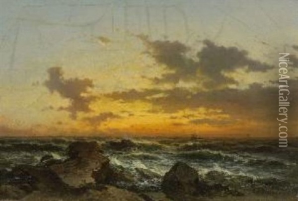 Sonnenuntergang An Felsiger Meereskuste Oil Painting - Carl August Sommer