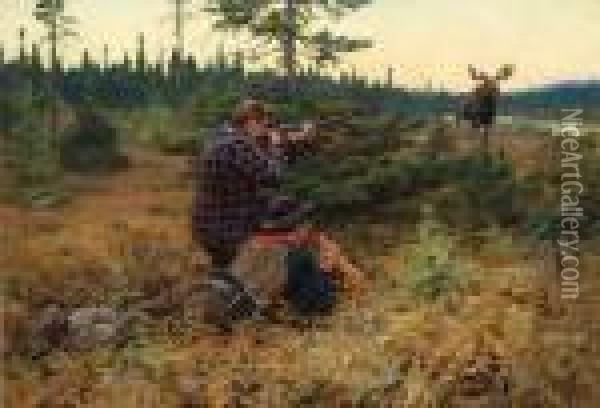 The Northwood King - Hunting Moose Oil Painting - Philip Russell Goodwin
