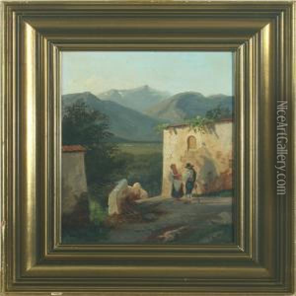 Scenery With Persons Oil Painting - Heinrich Hansen