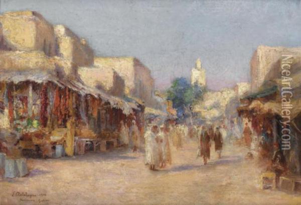 Grande Rue A Kairouan Oil Painting - Eugene Jules Delahogue