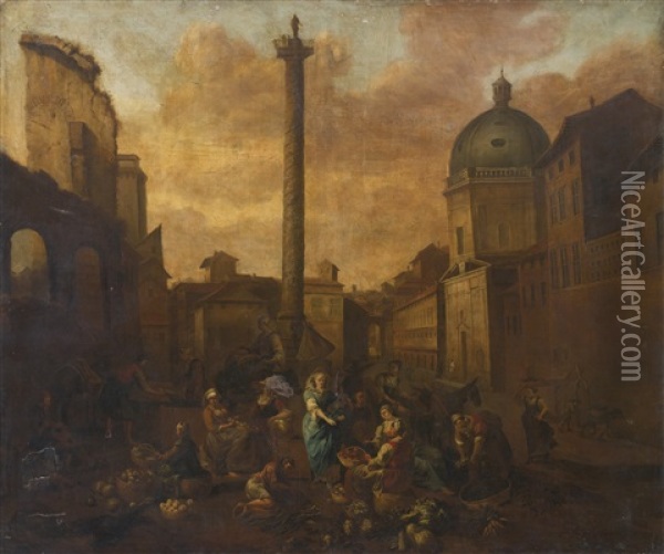 View Of A Roman Market Oil Painting - Hendrick Mommers