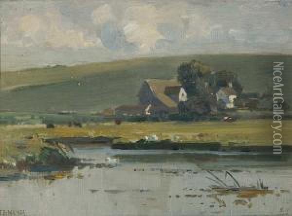 River Landscape, Bedfordshire Oil Painting - Frederick Milner