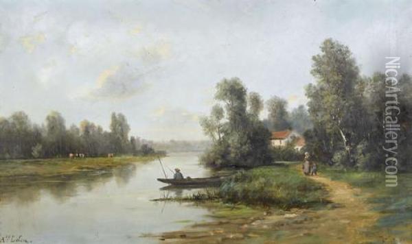 Flussuferpartie Mit Figurenstaffage Oil Painting - Adolphe Leleux