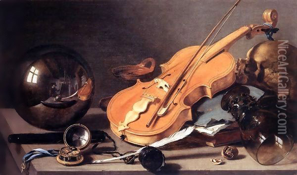 Vanitas with Violin and Glass Ball Oil Painting - Pieter Claesz.