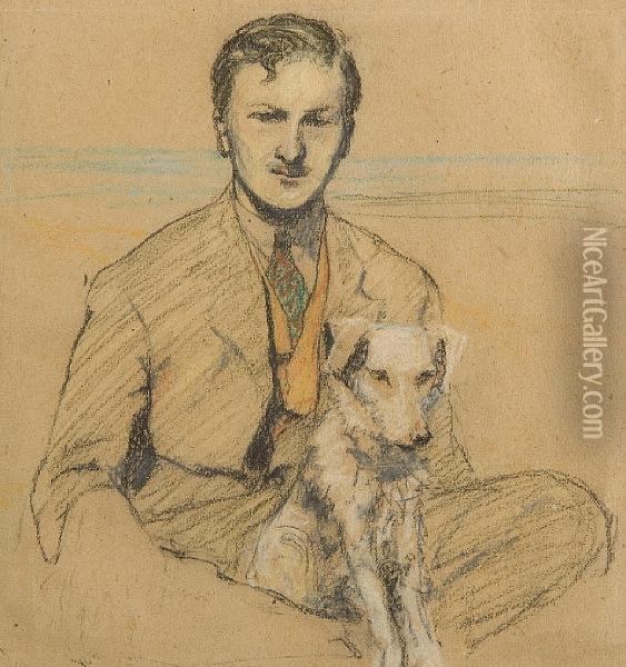 Young Man Seated With A Terrier On His
Lap Oil Painting - Sir William Newenham Montague Orpen