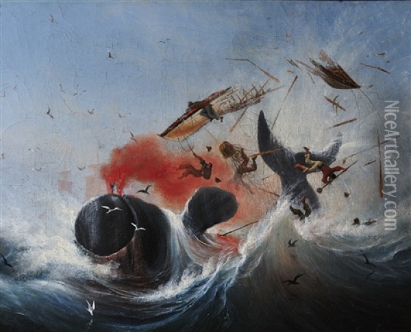 La Chasse A La Baleine Oil Painting - Ambroise Louis Garneray