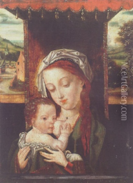 Madonna Mit Dem Kinde Unter Einem Baldachin Oil Painting - Joos Van Cleve