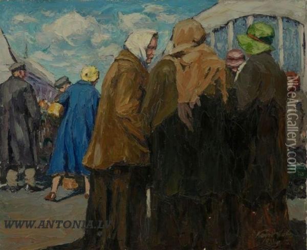 Rigas Marketplace Oil Painting - Bronislavs Kondrats