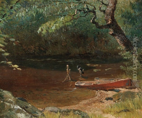 Kingfisher At A Stream Oil Painting - Louis Charles Moeller