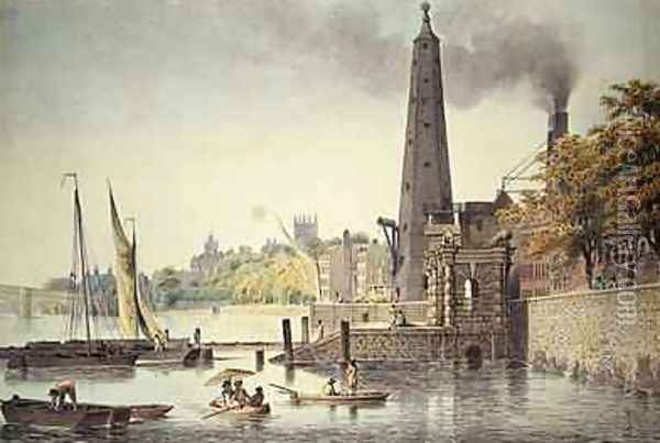 York Buildings looking towards Westminster with a View of the Water Tower Oil Painting - James Peller Malcolm