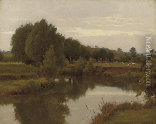 The Old Avon From Nafford, The Malvern Hills In The Distance Oil Painting - William Teulon Blandford Fletcher