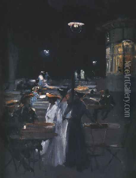 Parisian Cafe at Night Oil Painting - Ludwik de Laveaux